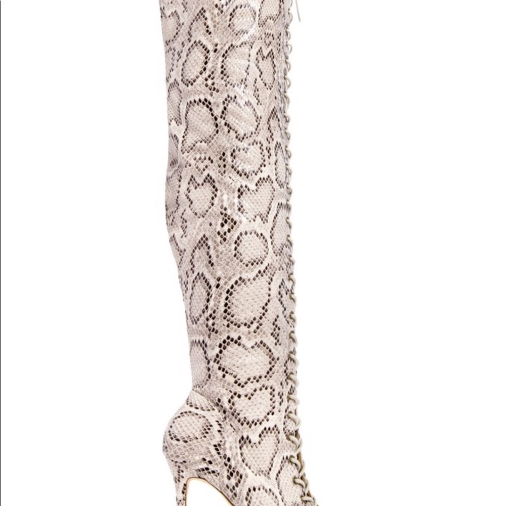 Open toe snake skin Knee high boots